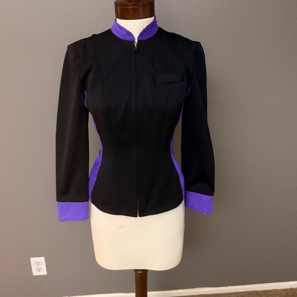 Vintage John Murrough Jacket Purple Black  Sz P Front Zipper